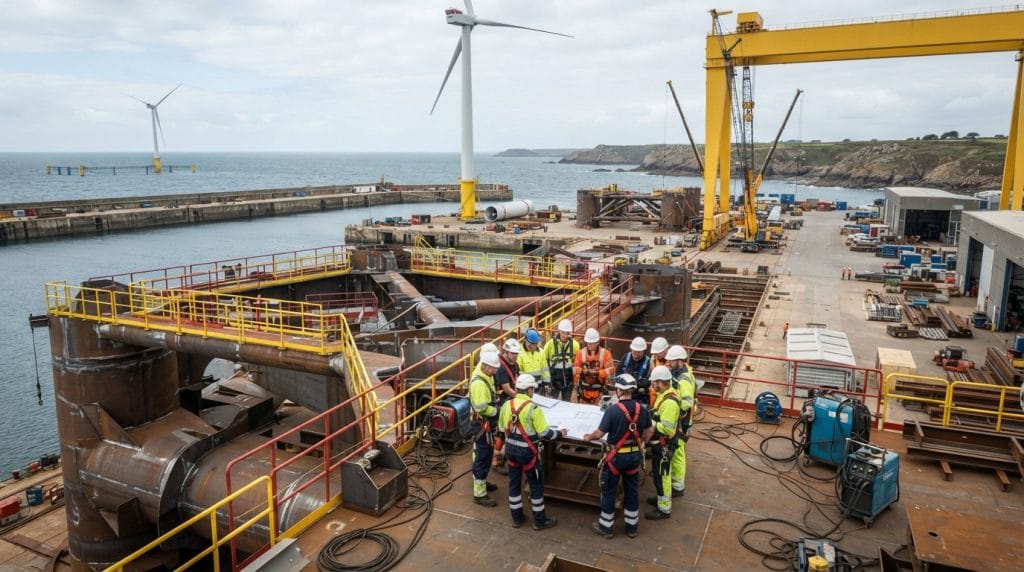 en bretagne, les entreprises se mobilisent pour développer les technologies et les compétences nécessaires à la construction des futures éoliennes flottantes.