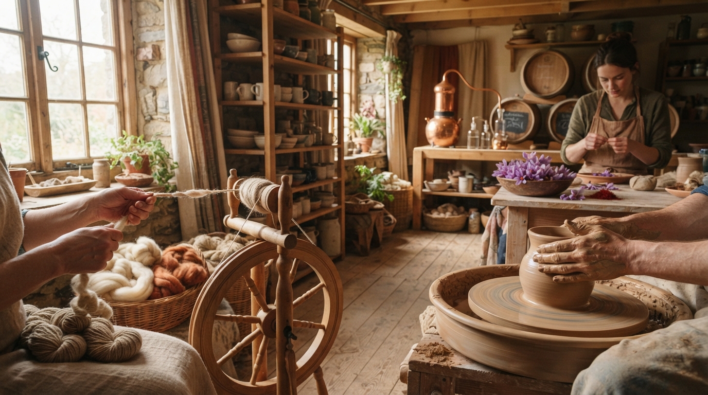 vivez une semaine au cœur des savoir-faire : découvrez le travail de la laine, la distillation du whisky, la poterie et la culture du safran.